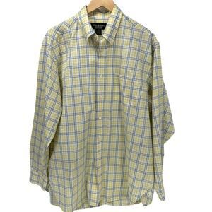 Brooks Brothers Shirt Mens Large Country Club Yellow Blue Plaid Button Down
